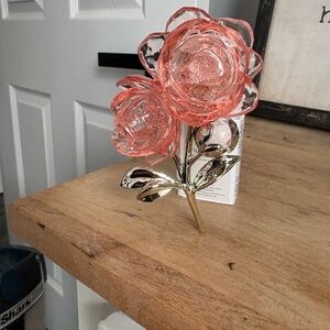 Bath & Body Works Pink Glass Rose with Silver Stem